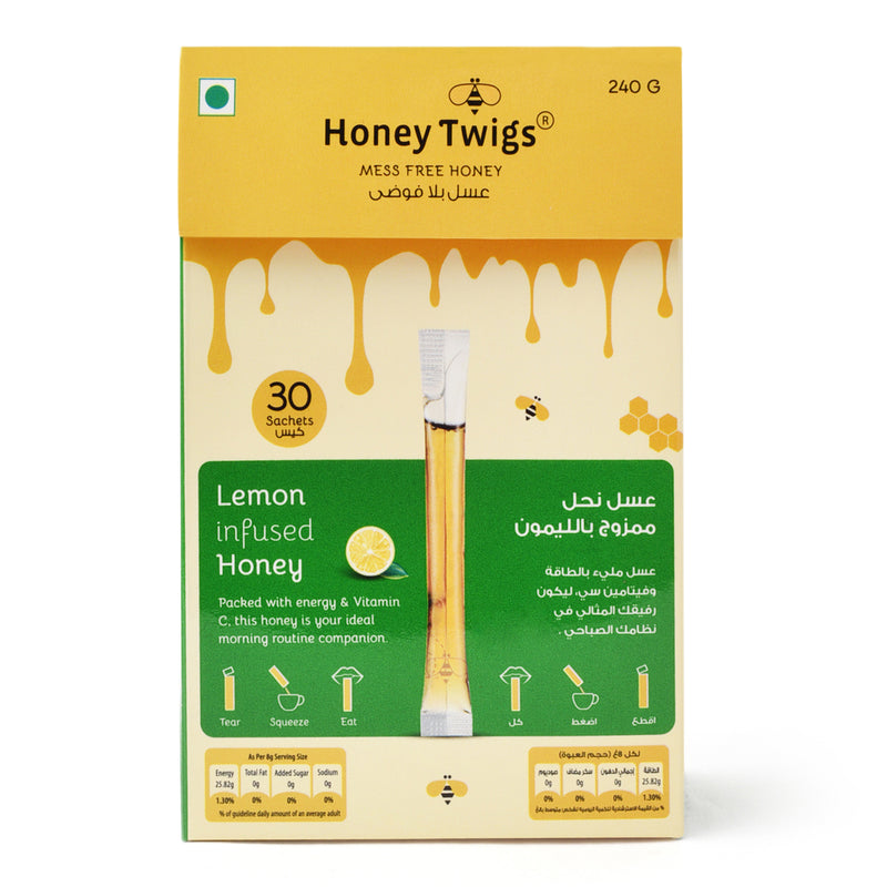 Honey Twigs Lemon Infused Honey 30 Twigs Pack, 240g