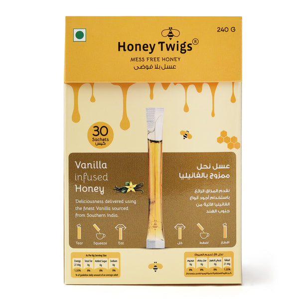 Honey Twigs Vanilla Infused Honey 30 Twigs Pack, 240g