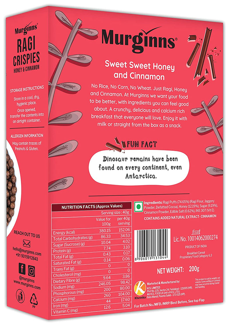 Ragi (Finger Millet) Crispies Honey & Cinnamon, 200g