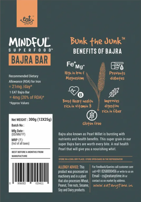 Bajra (Pearl Millet) Millet Snack Bars, 300 g (12 Bars)
