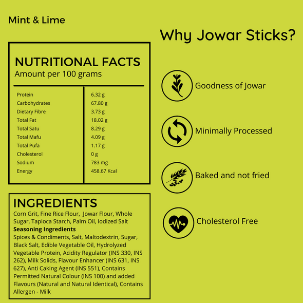 Jowar Sticks Mint and Lime, 50g