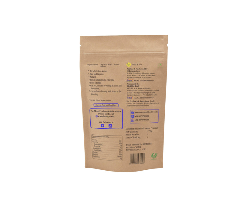 Organic Mint Leaves Powder, 75g