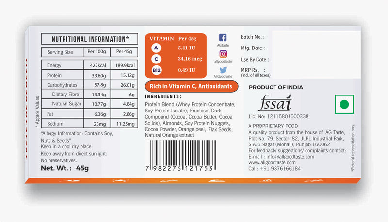Chocolate Orange Almond Protein Bar, 45g (Pack of 6)