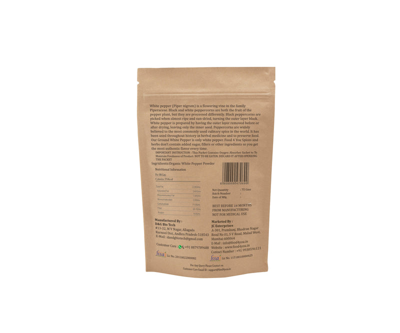Organic White Pepper Powder, 75g